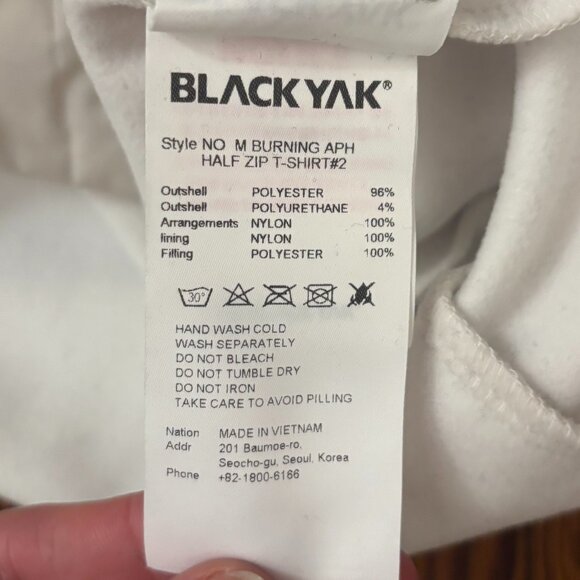 NWOT BLACKYAK Insulated Half Zip, White, Size XS - Picture 8 of 9
